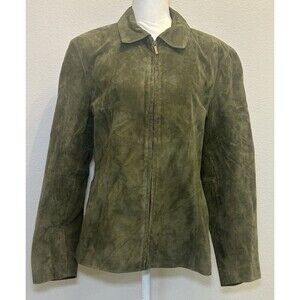 Vintage SIENA Olive Green Leather Suede Zip Up Jacket Size XL